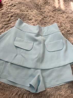 High-Waist Layered Light Blue Skort Shorts